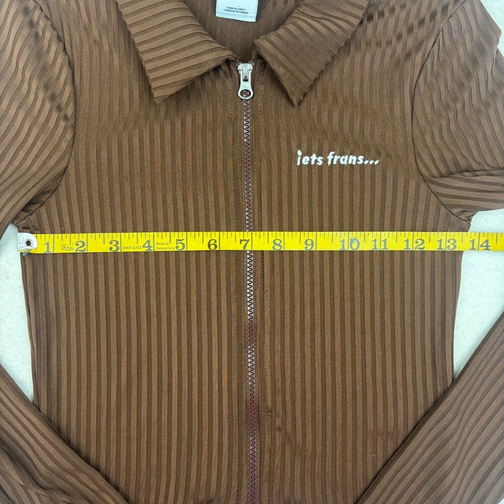 iets frans Ribbed Long Sleeve Sweater Womens S Chocolate Kali Full Zip Track Top - Picture 4 of 8